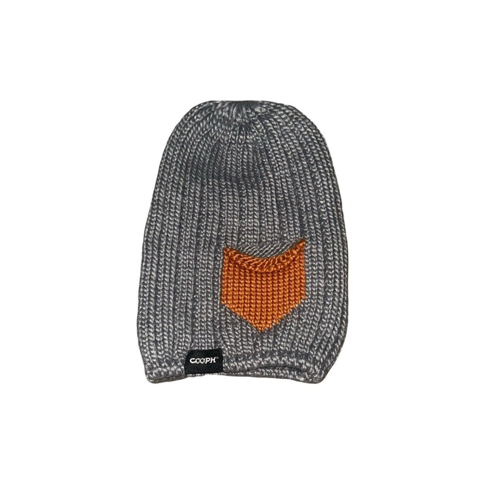 Mens Gray and Orange Knit Beanie